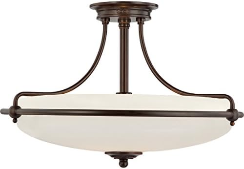 Quoizel Griffin Semi-Flush Mount Ceiling Light, 21 Inch 4-Light Palladian Bronze Opal-Etched Frosted Glass Shade, Hanging Light Fixture for Hallway, Kitchen, Bedroom, Dining, Farmhouse or Office