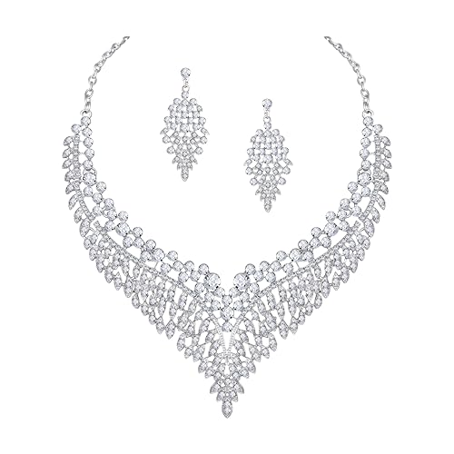 Image of Atasi International American Diamond Style Crystals Necklace with Earrings Jewellery Set for Women and Girls | Suited for Party, Wedding, Engagement, Special Occasions | Gift for Her
