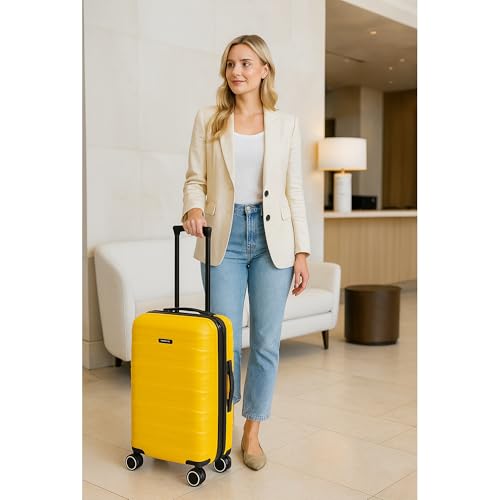 World Traveler Dejuno Motley Lightweight Hardside Expandable Spinner Luggage, Yellow, Carry-On2