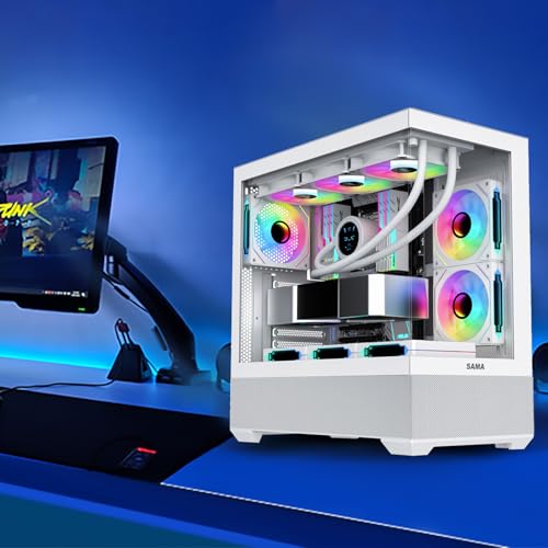Image of SAMA PC CASE ATX 3 x 120mm ARGB Fans (2 x MB Side, 1 x Rear) Pre-Installed, USB 3.0 Mid Tower Computer Case with Dual Tempered Glass, Gaming PC Case White(SV02)