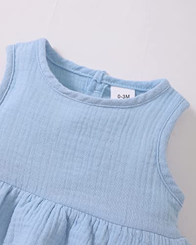 Renotemy Infant Baby Solid Blue Romper Summer Clothes Girl Short Sleeve Rompers Baby Girl Clothes 0-3 Months #TOP3