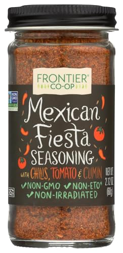 Frontier Co-op Mexican Fiesta Seasoning, 2.12-Ounce Jar, Chilis, Tomato & Cumin, Hint Of Lemon & Cilantro, Salt Free, Kosher, Non ETO