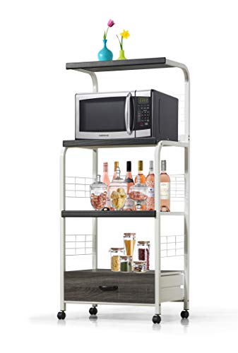Crown Mark Kitchen Shelf with Casters Baker's Rack, White