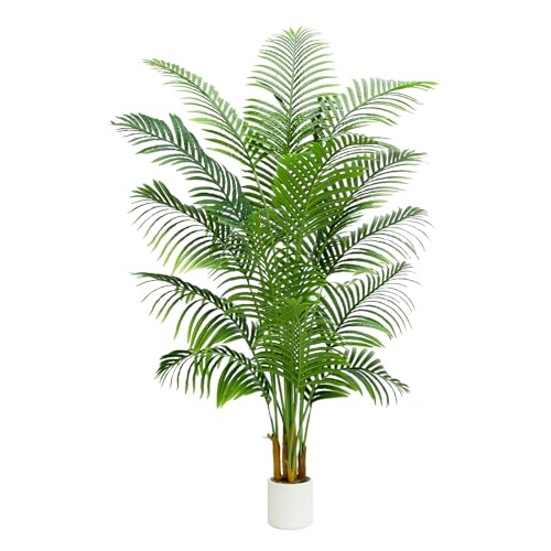 TXABL Artificial Palm Tree 7FT - Fake Tree with White Planter - Faux Tropical Areca Floor Plant in Pot - Artificial Silk Plant for Home Office Living Room Decor Indoor Outdoor Artificial Trees
