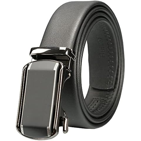 Bullko Mens Ratchet Adjustable Click Dress Golf Belt Casual Black Leather 1 3/8", Trim to Fit, 40 Cover
