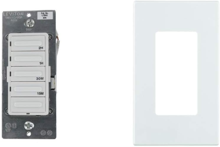 Leviton LTB02-1LZ Decora 1800W Incandescent/20A Resistive-Inductive 1HP Preset 15-30-60-120 Minute Countdown Timer Switch, White/Ivory/Light Almond with Screwless Wallplates, 2-Pack