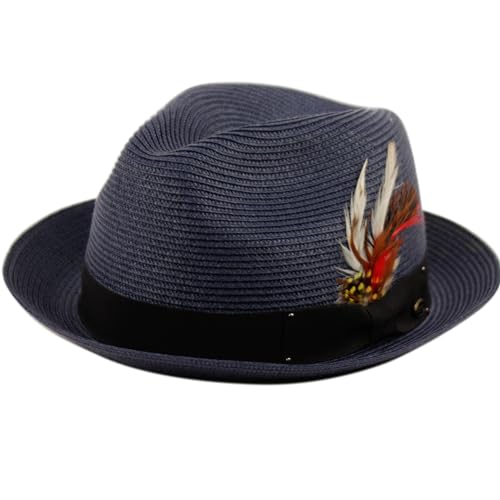 EPOCH HATS Epoch Men's Classy Travel Crushable 2tone Derby Fedora Upturn Curl Brim Hat (US, Alpha, Small, Medium, F2680 Navy)