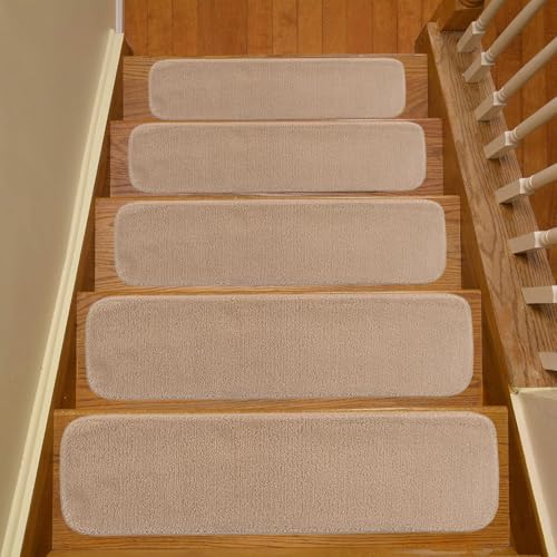 Comfy Stair Tread Treads Indoor Skid Slip Resistant Carpet Stair Tread Treads Machine Washable 8 ½ inch x 30 inch (Set of 13, Dark Cream)