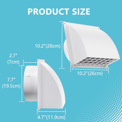 Image of 8 Inch Wall Vent Cover, HG Power Metal Exhaust Vent Cap Outside with Removable Screen & Cushioned Non-Return Flap for Home Wall, Kitchen (White)