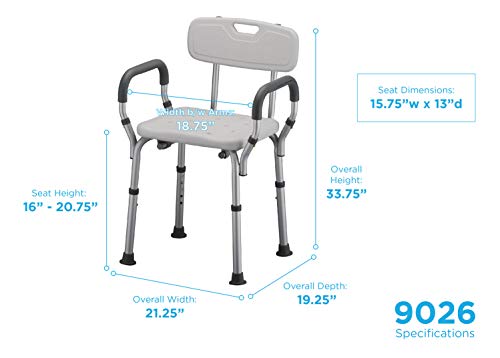 Nova Medical Products Shower And Bath Chair With Back & Arms, White, 1 Count #TOP1