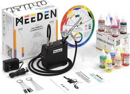 MEEDEN Multi-Purpose Airbrushing System Kit with Portable Mini Airbrush Compressor with 12 Colors × 30ml Airbrush Paint