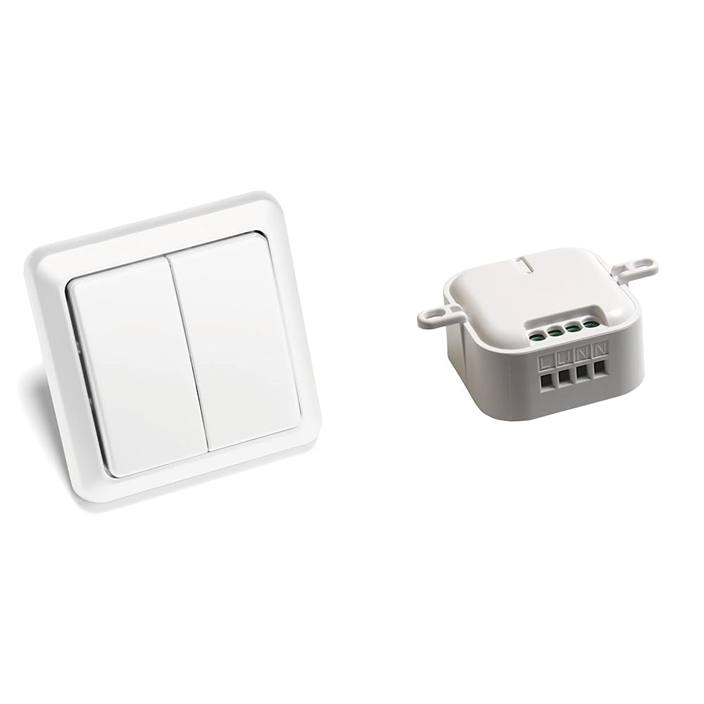 Intertechno Smart Home ITW 852 Funk Wandsender weiß 2 fach 2 Kanal & Funk Einbauschalter Ein/Aus CMR-2000, 49 x 28 x 25 mm