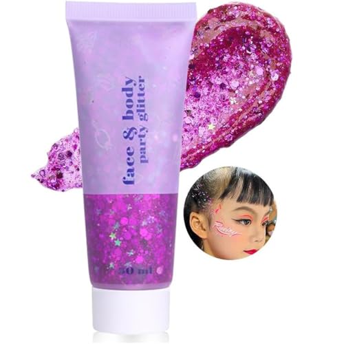 Gel con purpurina para el cuerpo, purpurina para la cara, gel corporal con lentejuelas, sombra de ojos líquida brillante, lentejuelas de sirena, gel con purpurina holográfica líquida(Fucsia)