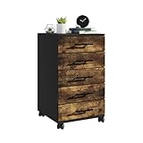 Relaxdays Rollcontainer, 5 Schubladen, HxBxT: 69 x 40 x 40 cm, Aktenschrank auf Rollen, Bürocontainer, schwarz/braun