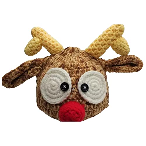 Zammy Yammy Reindeer Red Nose Googly Eye Baby Hat Light Coffee 0-3 Months