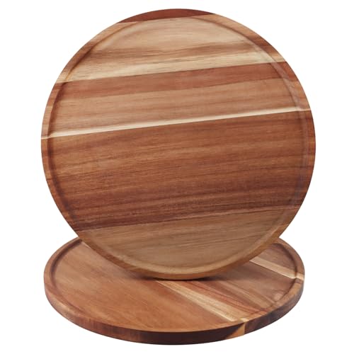 MOUYAT 2 PCS Round Wooden Trays, 30cm Decorative Candle Holder Tray, Coffee Table Tray, Wood Serving Trays for Restaurant, Bar, Kitchen, Home Decor