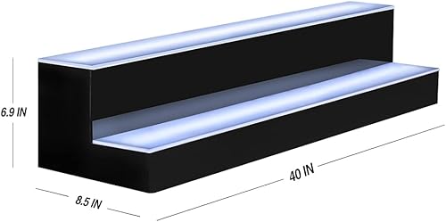 Miniatura 10 de Estante de exhibición de botellas de licor con luz LED desmontable de 24 pulgadas, 3 escalones, estante para botellas de licor, compatible con banco