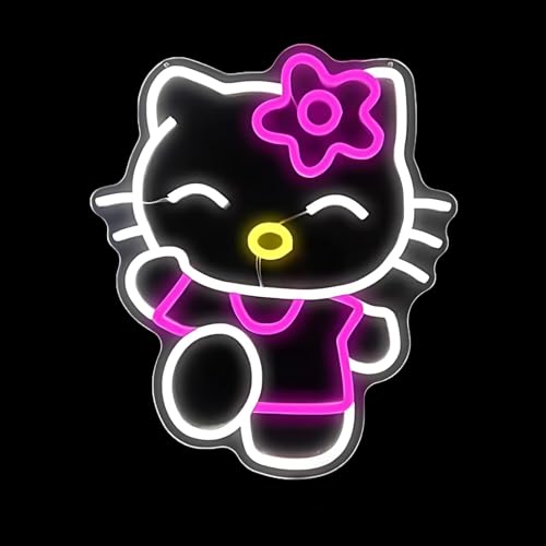 For Kitty LED Neon Cat Wall Light Sign Pink and White Dimmable 14.7x12.5 Inch USB Powered Room Decor for Girls Bedroom Christmas Birthday Gift