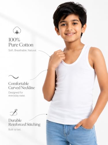 Image of Kids Basket Baby Boys and Girls 100% Pure Cotton White Vest Inner wear Combo Pack of 3