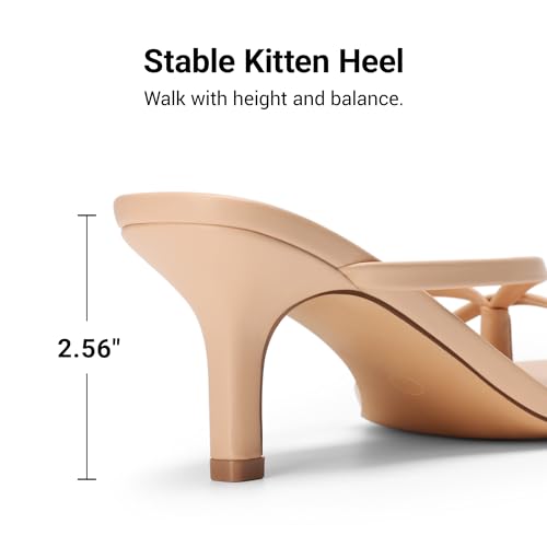 Image of DREAM PAIRS Kitten Heels for Women Flip Flops Slip on Low Heels Open Square Toe Thong Heeled Strappy Sandals Slides Comfortable Dress Shoes