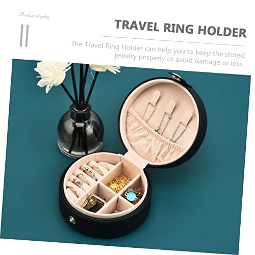 Boîte à bijoux portable cuir ronde multi-compartiments