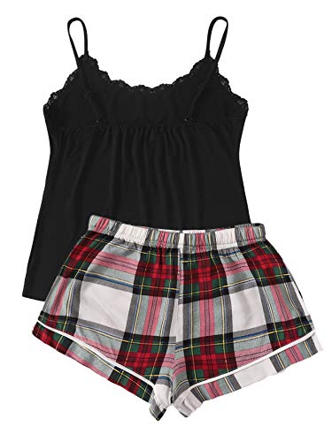Sweatyrocks Women's Sleepwear Set Plaid Print Cami Top And Elastic Waist Short Pajama Set Multicolor Medium #TOP1