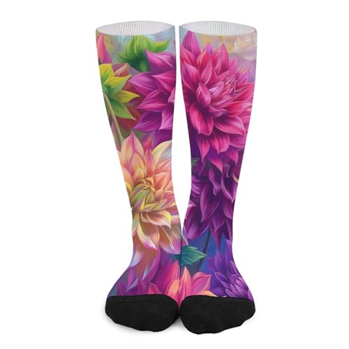 MRWQC Calcetines De Tripulación Flores De Dalia De Colores Calcetines De Colores A Juego Calcetines Largos De Exterior