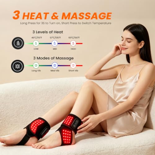 QUSD Red Light Therapy Wrap with Heating Vibration for Ankle Foot Wrist | Relieve ankle wrist, hand & foot pain,660nm Red & 850nm Infrared Light,3‑Level Heating | 3 Vibration Modes,3000mAh Battery - image 5