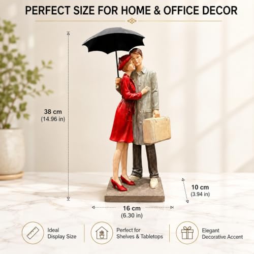 Image of ARMONIA Romantic Umbrella Couple Figurine Showpiece for Home Decor| Polystone Love Statue |Elegant Sculpture for Anniversary,Valentine's Day,Wedding & Gift Items 14.9 Inches