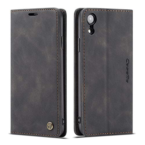 Étui portefeuille iPhone XR cuir PU clapet magnétique noir