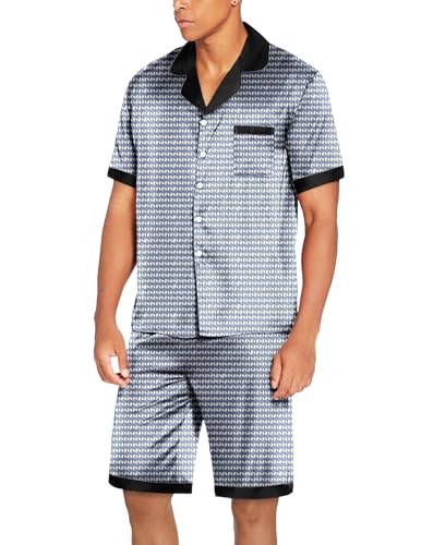 Image of Ekouaer Mens Satin Pajamas Set Button-Down Short /Long Sleeve Shirt Top Soft Silk Sleepwear Loose Pocket Pant Loungewear