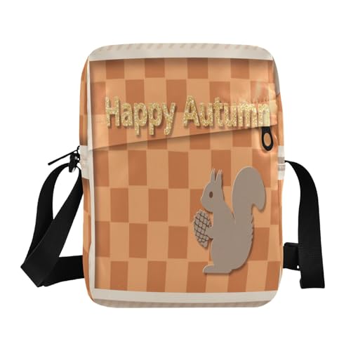 messenger bags for women Crossbody Bags For Women Small Shoulder Handbag Adjustable Strap for Travel Travel- Squirrel Happy Autumn Buffalo