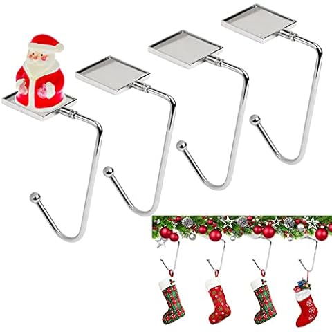 LOOPES 4Pcs Christmas Stocking Holder,Stocking Holders for Fireplace,Metal Hooks Hanger Grip Stocking Hangers Clips for Christmas Table Decoration Cover