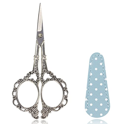 BIHRTC 4.5inch Scissors with Leather Case Plum Blossom Scissors Small