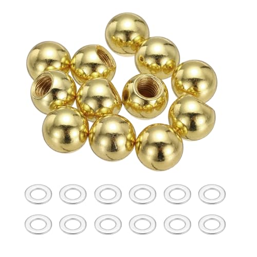 uxcell 12Pcs M6 x 12mm Threaded Ball Knobs, Carbon Steel Thread Cap Nuts Knob Ball Nuts Knob Caps Nut Cover Screw Caps Balls Lamp Decoration for Lighting DIY Project, Gold
