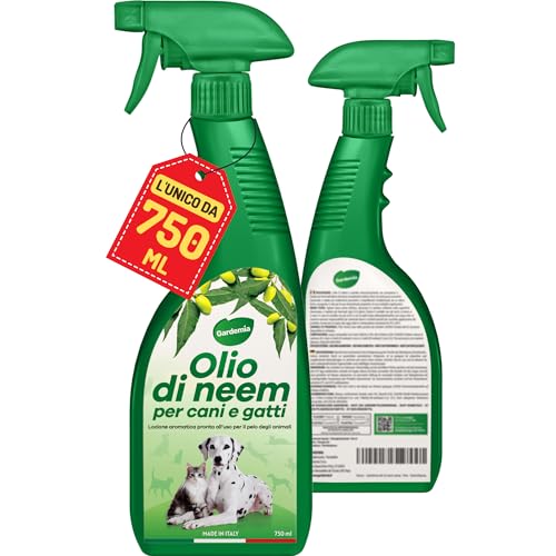 Gardemia Olio di Neem per Cani Gatti Spray 750ml Sgradito a Zecche Pulci Zanzare Insetti Azione Naturale Effetto Barriera abbinabile a Repellente Antipulci Antiparassitario Aroma Gradevole