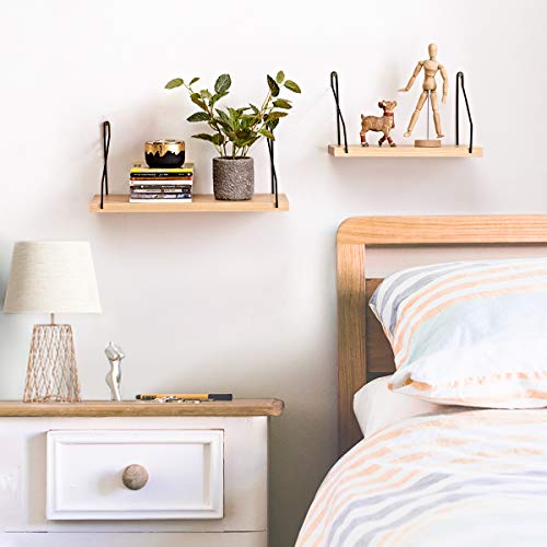 Homwoo Floating Shelves Set Of 2 Oak Solid Wall Shelf Rustic Wall Mounted Shelves For Living Room, Bedroom, Bathroom, Kitchen, Office (Natural) #TOP1