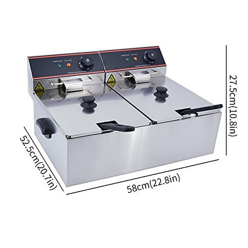 TAIMIKO Elektrische Fritteuse, 12 l, kommerziell, Fritteuse, professionell, 2 Edelstahltank, mit 2 Kunststoffgriffen, 6000 W, 220 V-240 V, Thermostat 60-200 °C – Bild 4