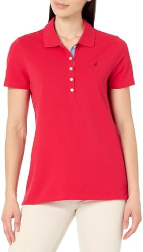 Nautica Women's 5-Button Short Sleeve Breathable 100% Cotton Polo...