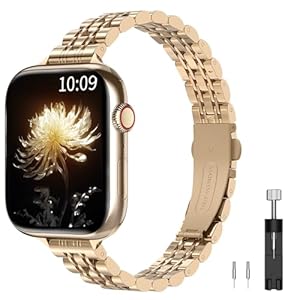 TiMOVO Slim Watch Band Compatible with Apple Watch Band 41mm 40mm 38mm, Premium Stainless Steel Adjustable Wristband for Women, Suitable for Series 9/8/7/6/5/4/3/2/1/SE 38/40/41mm, Rose Gold