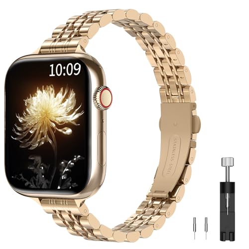 TiMOVO-Slim-Watch-Band-Compatible-with-Apple-Watch-Band-41mm-40mm-38mm-Premium-Stainless-Steel-Adjustable-Wristband-for-Women-Suitable-for-Series-987654321SE-384041mm-Rose-Gold 41bGnbTcvqL