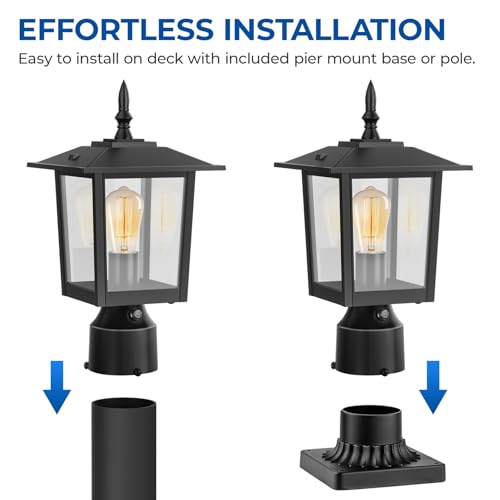 CINOTON Dusk to Dawn Outdoor Post Light Fixtures, Modern Exterior Post Lantern 6-Inch with Pier Mount Base, Aluminum Lamp Post Lantern Head with Clear Glass Waterproof for Garden Patio Pathway Deck
