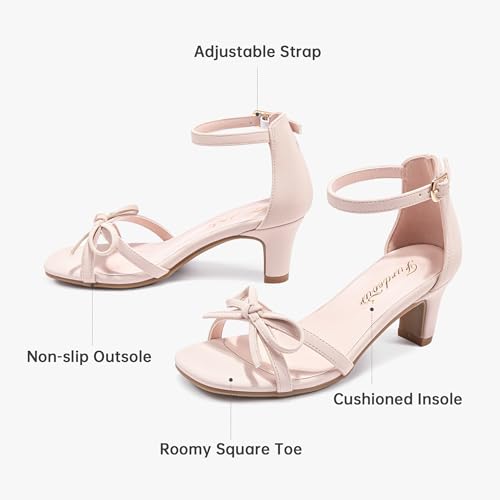 Image of Furdeour Heels for Girls Dress Shoes Bow Sansals Flower Girl Big Kids Teen | Delicate Bow, 2.13 IN Kitten High Heels, Dance Birthday Party Pageant Graduation School Prom, Young Girls Formal Dressy Heel