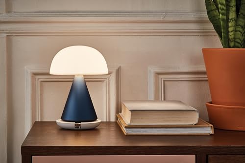 Image of Lexon Mina - Portable LED lamp, 24 Hours of Battery Life, 9 Ambient Colors with Pressure Dimmer Switch Light, IPX4 Water Resistance, QI Charging or USB-C - Aluminium /Dark Blue
