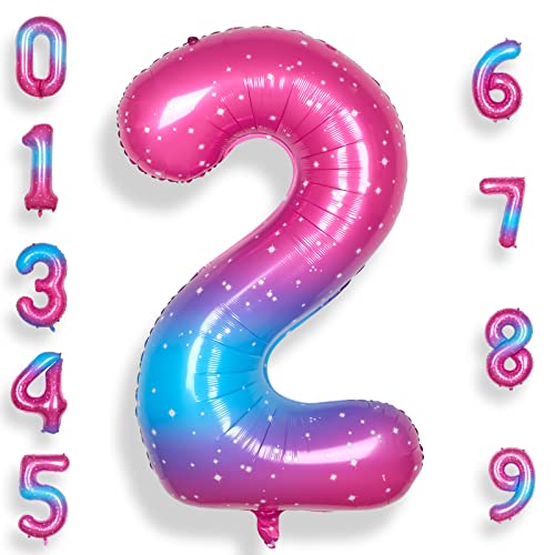 数字2 バルーン 40インチ ビッグピンクブルーグラデーションフォイル 2 バルーン 数字 誕生日パーティー ベビーシャワー デコレーション用品の商品画像（Amazon）