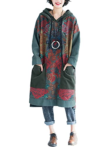 FTCayanz Women’s Oversized Sweatshirt Dress Hoodies Pullover Ethnic Printed Fall Dresses with Pockets