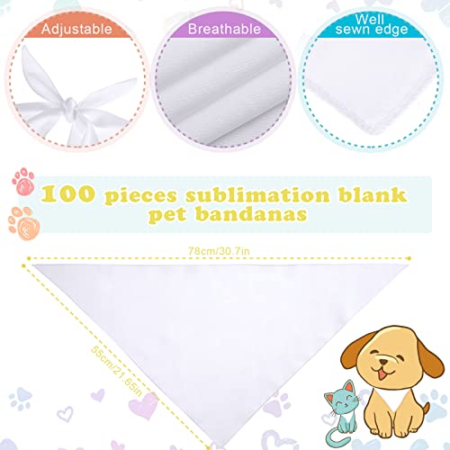 100 Pcs Sublimation Blank Dog Bandanas Heat Transfer Washable Triangle Dog Scarf Diy Sublimation Pet Bandana Dog Bib Kerchief Puppy Accessories For Dogs Cat, White (30.71 X 21.65 Inch) #TOP1