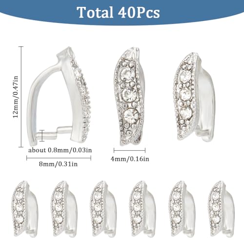 SUNNYCLUE 1 Box 40Pcs Pinch Bails Bulk Brass Pinch Clips Rhinestone Snap on Bails Pinch Hooks Leaf Shaped Ice Pick Pinch Clip Clasp Bail Pendant Connector Pinch Hook for Jewellery Clasps DIY Supplies - Image 2