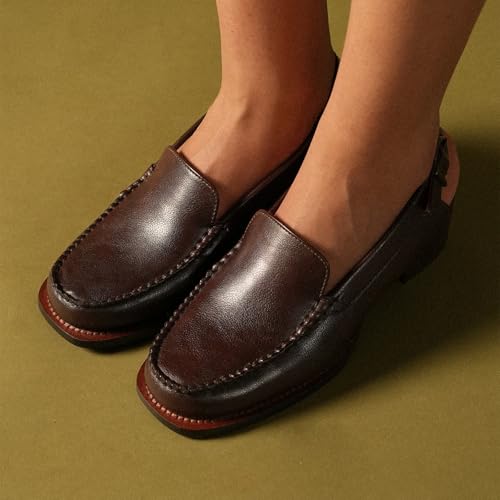 Image of Theater Women Marlene Slingback Loafers | Chunky Block Heel Moccasin Style | Slip-On Heeled Loafers | Stylish, Comfortable Footwear for Office, Work & Casual Looks