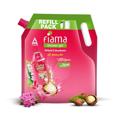 Fiama Body Wash Shower Gel Patchouli & Macadamia, 1.4L Bodywash Refill Value Pouch for Women & Men with Skin Conditioners for Soft, Glowing Skin, Suitable for All Skin Types